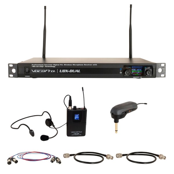 DIGITAL UHF PLL WIRELESS SYSTEM WITH GUITAR TRANSMITTER AND HEADSET MICROPHONE WIRELESS BODYPACK